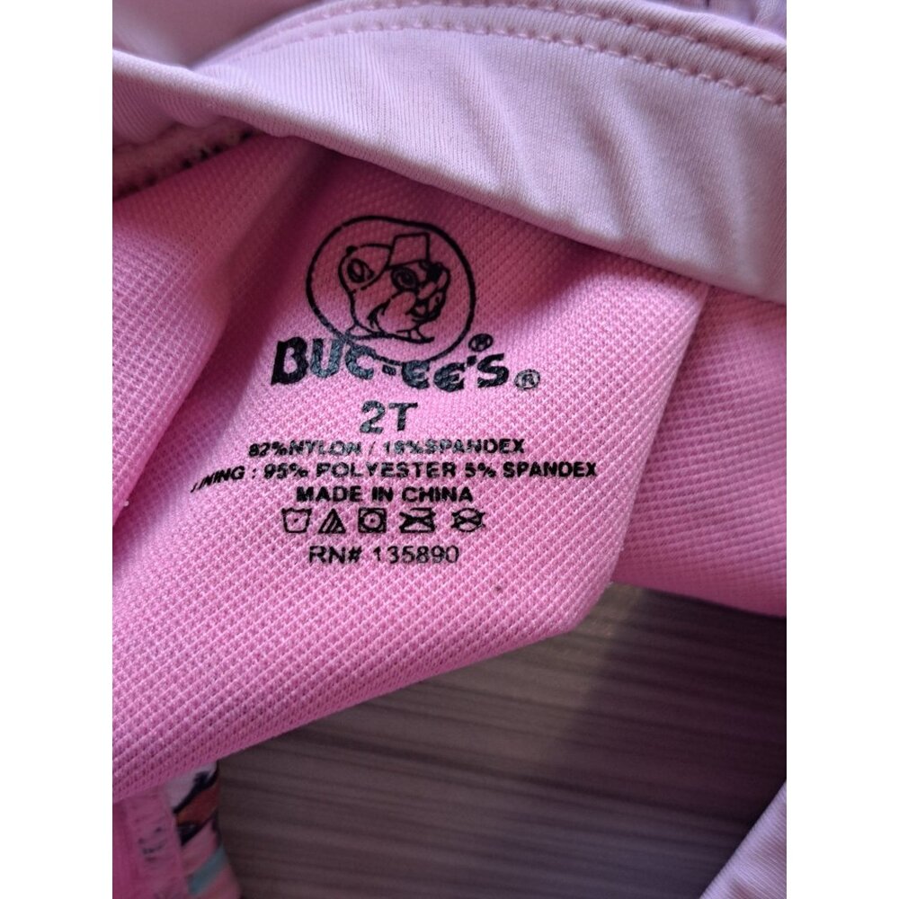 Buc-ees Toddler Girls 2T Two-Piece Ruffle Bikini Swim Set Cartoon Beaver Pink - Picture 5 of 6